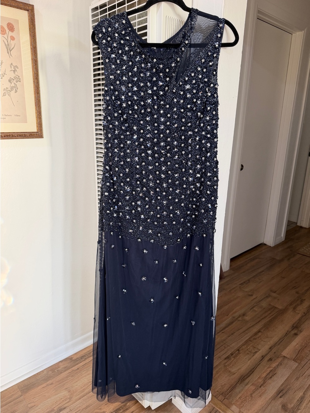 EUC Adrianna Papell Navy Beaded Maxi dress
